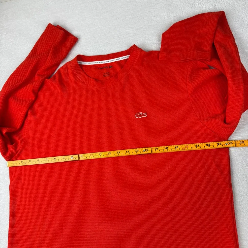 Lacoste Sleepwear Top Mens Large Red Waffle Knit Thermal Long Sleeve